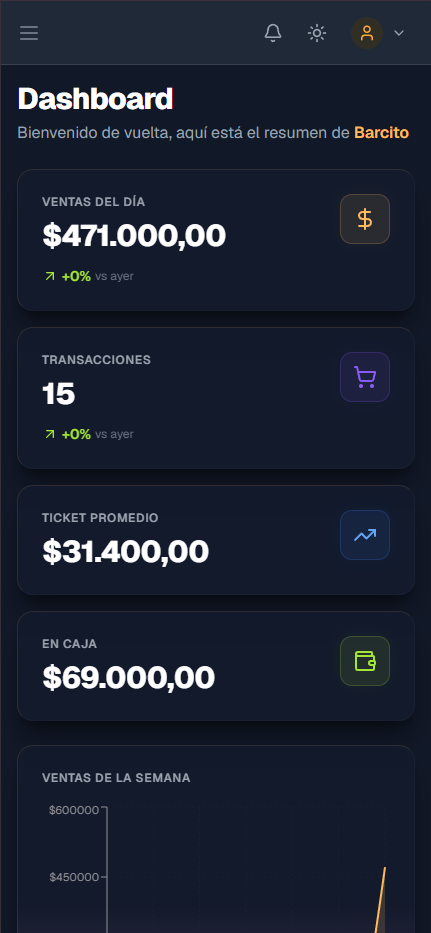 App móvil en modo oscuro